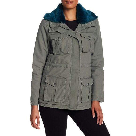 New! RACHEL RACHEL ROY Removable Faux Fur Collar Utility Jacket Green Size Small - Picture 6 of 7